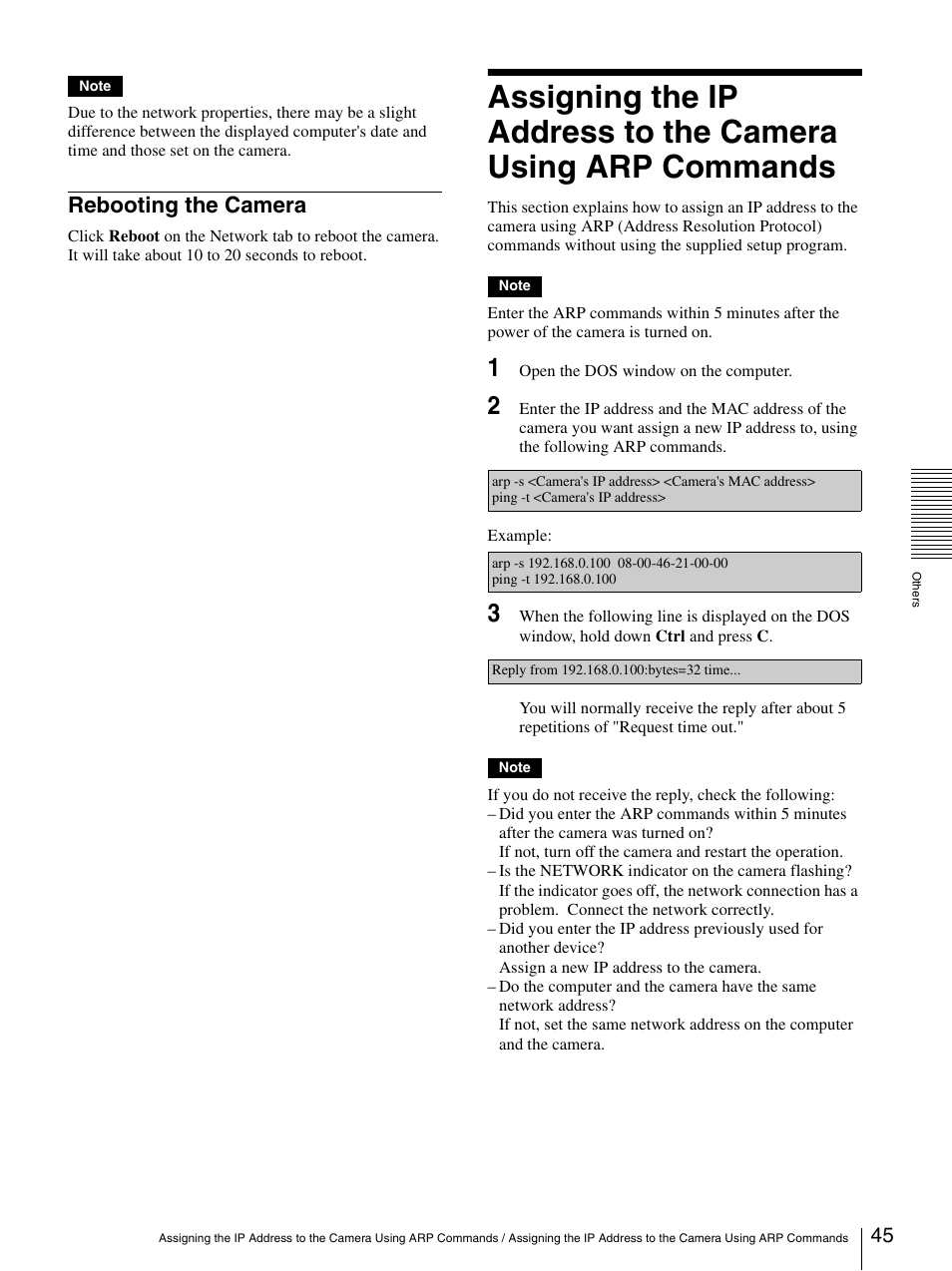 Rebooting the camera | Sony SNC-CS3N User Manual | Page 45 / 52