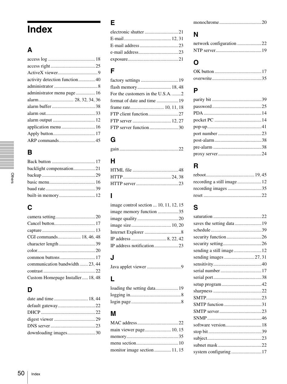 Index | Sony SNC-CS3N User Manual | Page 50 / 52