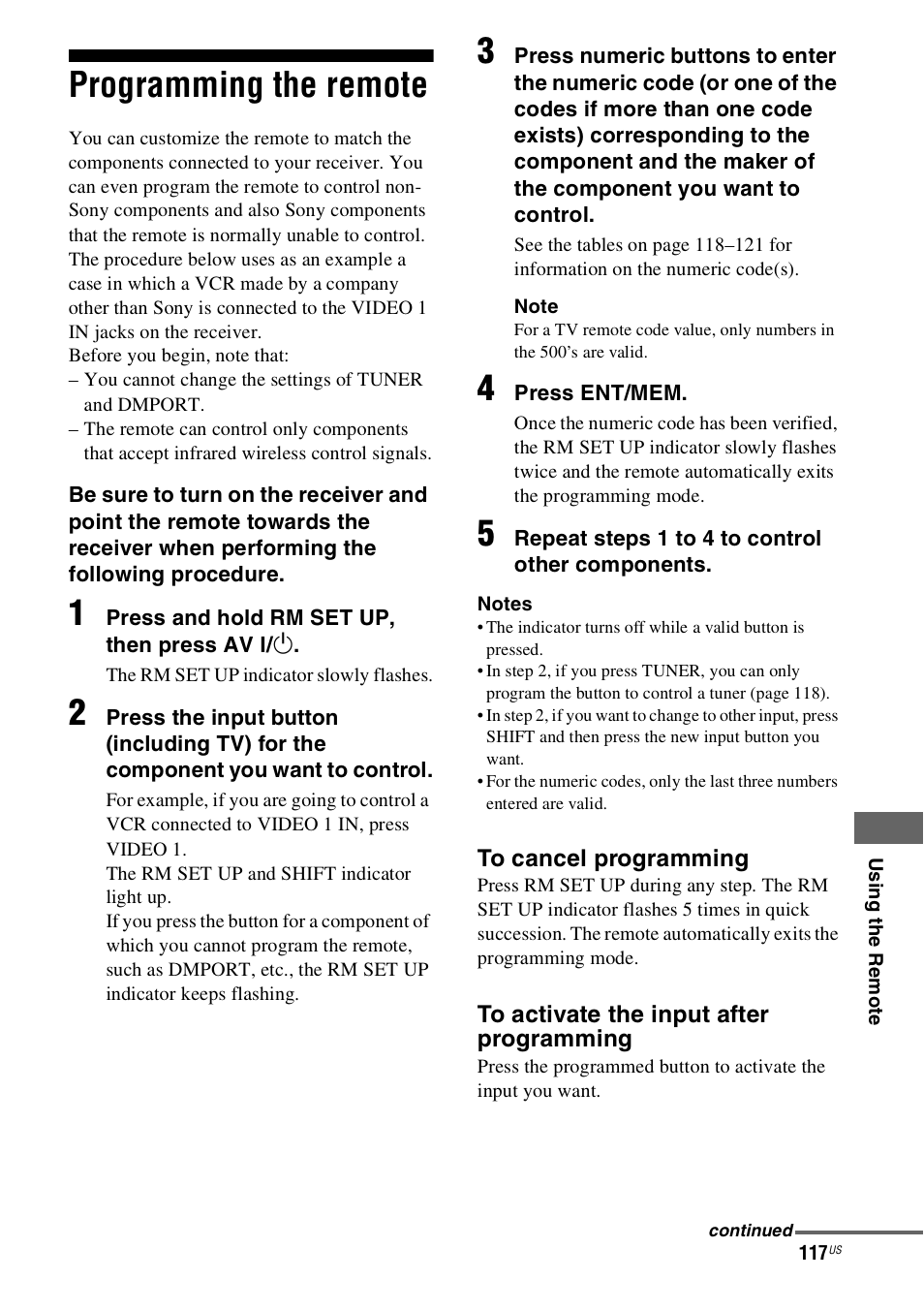 Programming the remote | Sony STR-DN1000 User Manual | Page 117 / 136