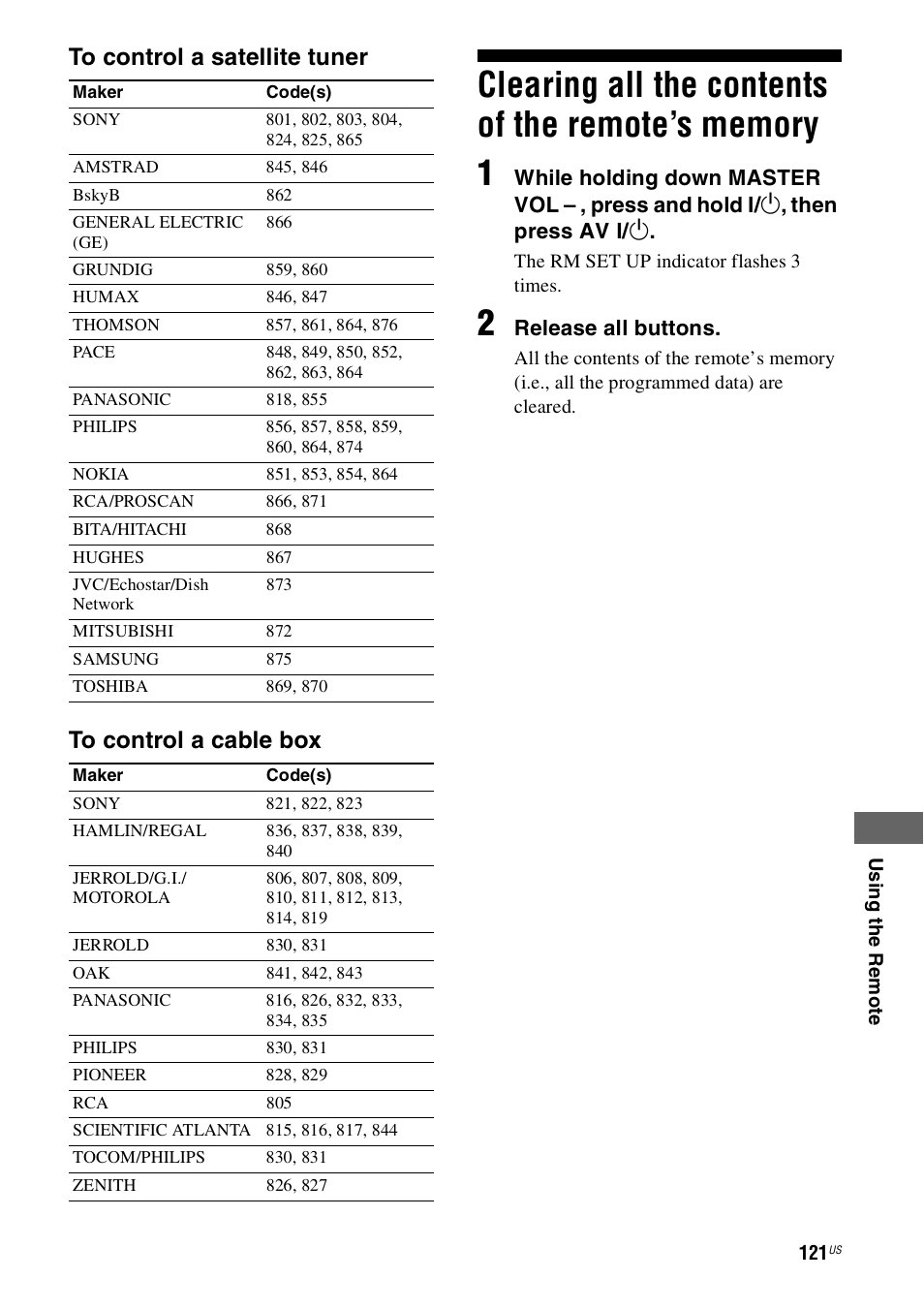 Clearing all the contents of the remote’s memory, Clearing all the contents of the remote’s, Memory | Sony STR-DN1000 User Manual | Page 121 / 136