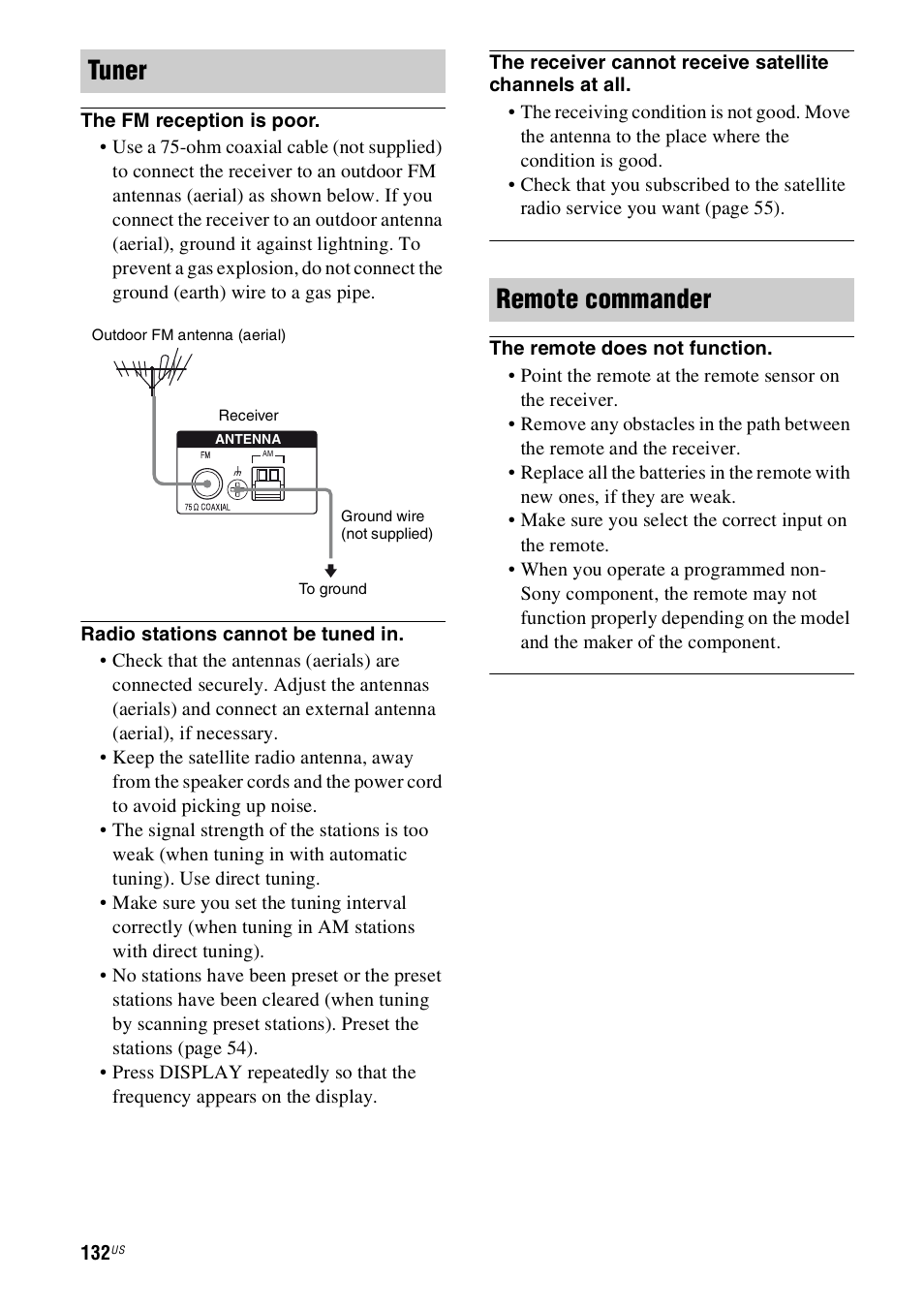 Tuner, Remote commander | Sony STR-DN1000 User Manual | Page 132 / 136