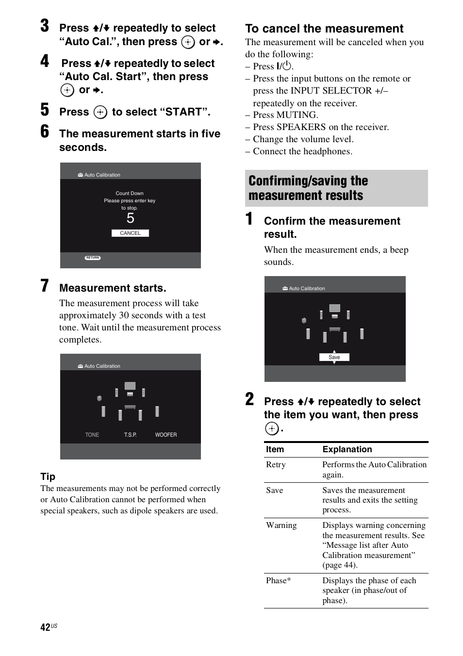 Confirming/saving the measurement results | Sony STR-DN1000 User Manual | Page 42 / 136
