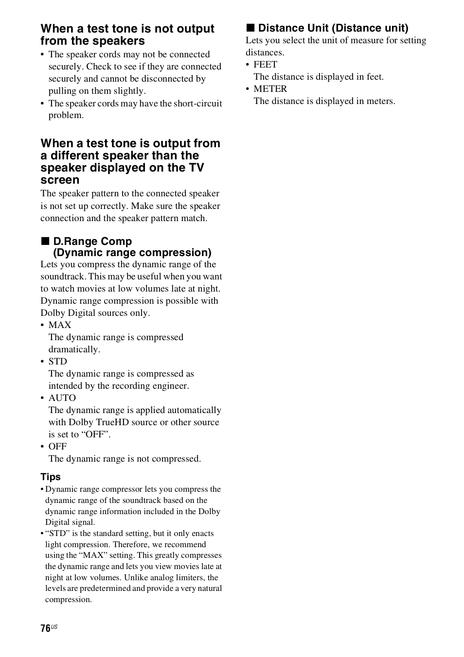 When a test tone is not output from the speakers | Sony STR-DN1000 User Manual | Page 76 / 136