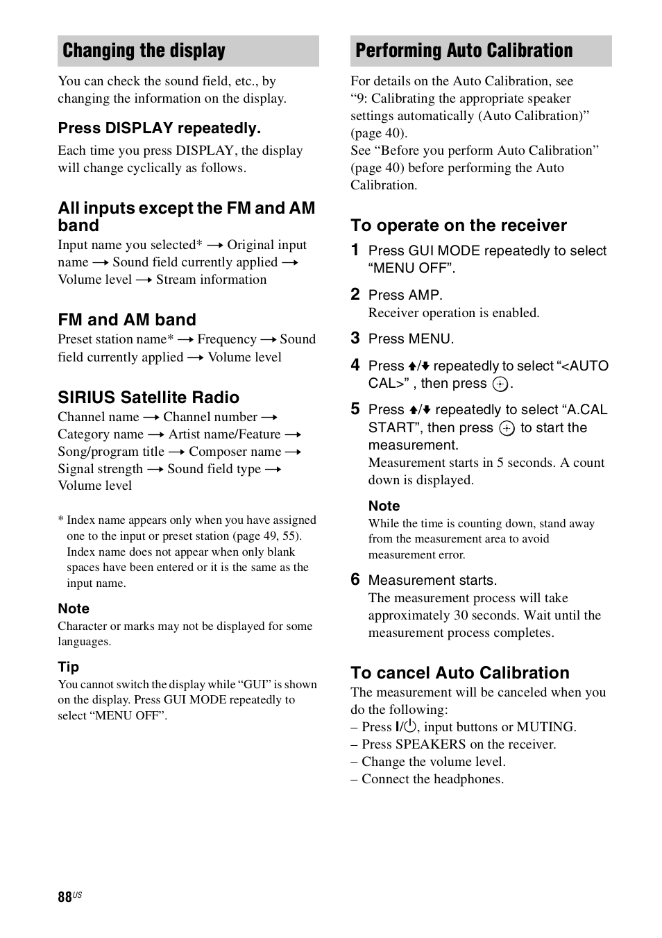 Age 88, Changing the display performing auto calibration | Sony STR-DN1000 User Manual | Page 88 / 136