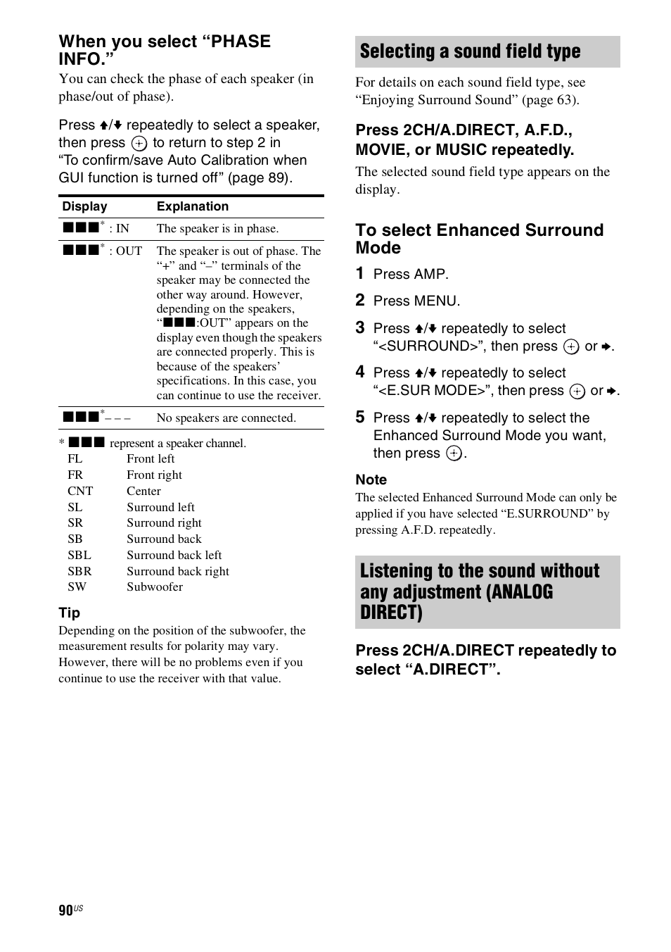 When you select “phase info | Sony STR-DN1000 User Manual | Page 90 / 136