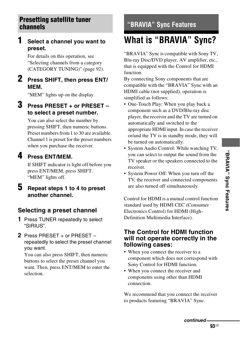 Bravia” sync features, What is “bravia” sync | Sony STR-DN1000 User Manual | Page 93 / 136