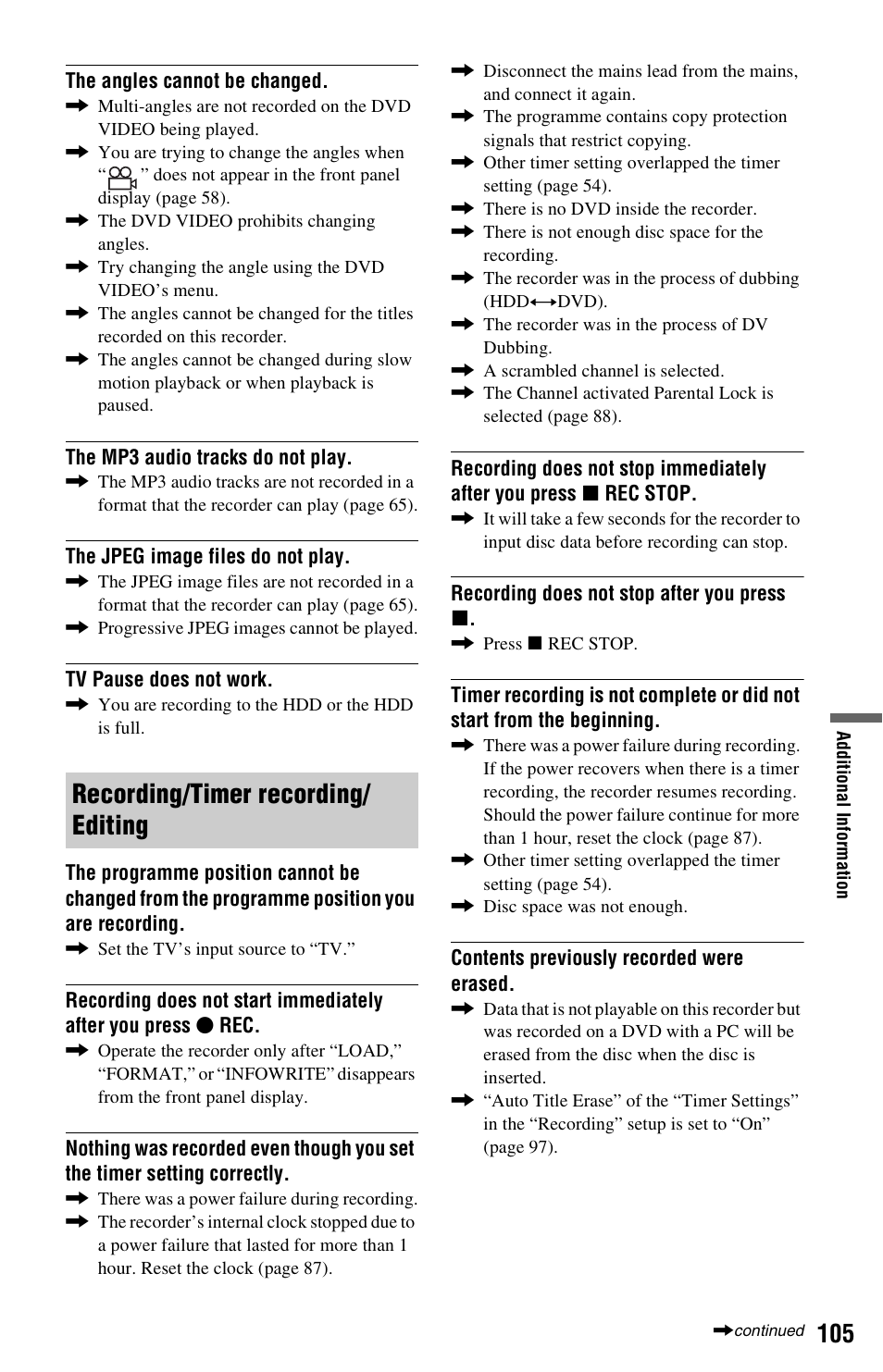 Recording/timer recording/ editing | Sony RDR-HXD562 User Manual | Page 105 / 120