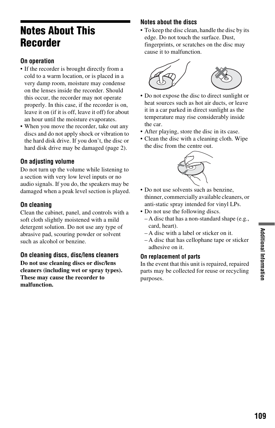 Notes about this recorder | Sony RDR-HXD562 User Manual | Page 109 / 120