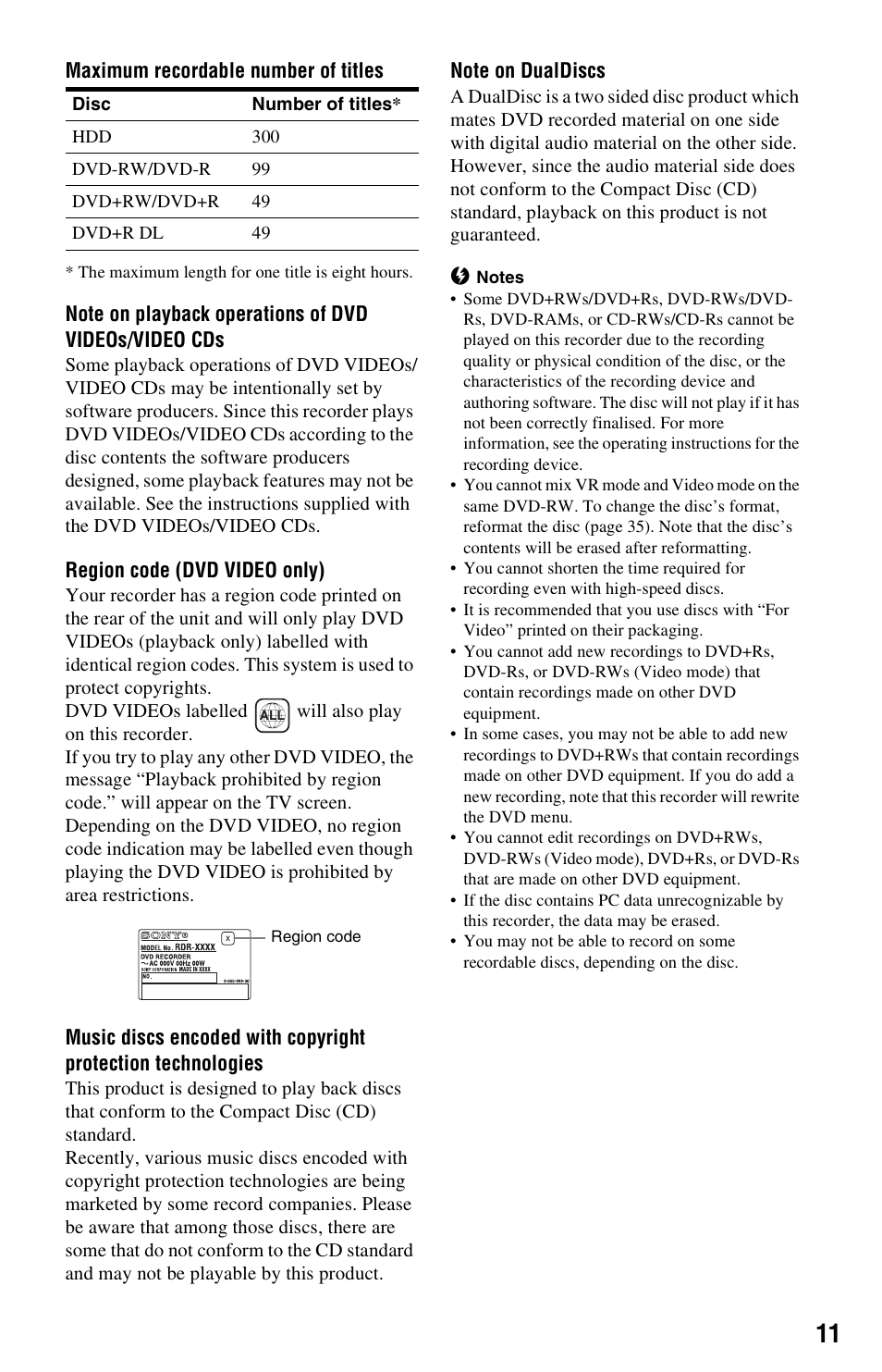 Sony RDR-HXD562 User Manual | Page 11 / 120