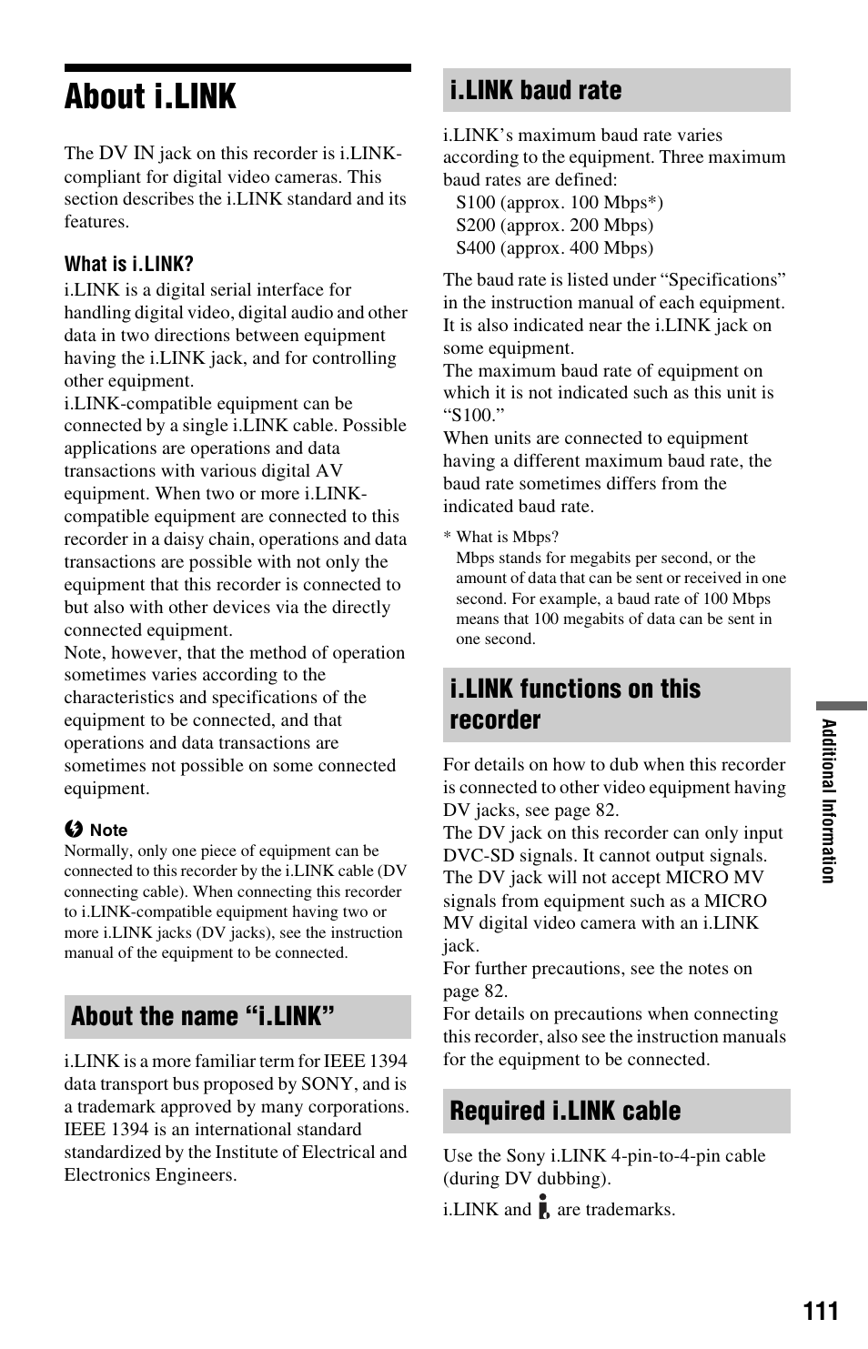 About i.link | Sony RDR-HXD562 User Manual | Page 111 / 120