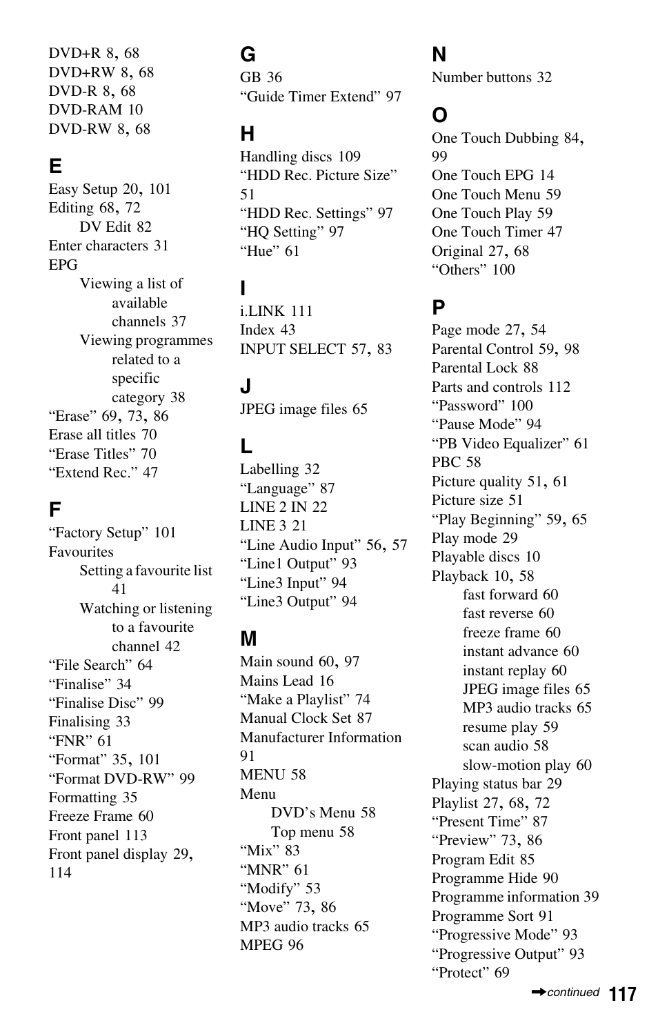 Sony RDR-HXD562 User Manual | Page 117 / 120