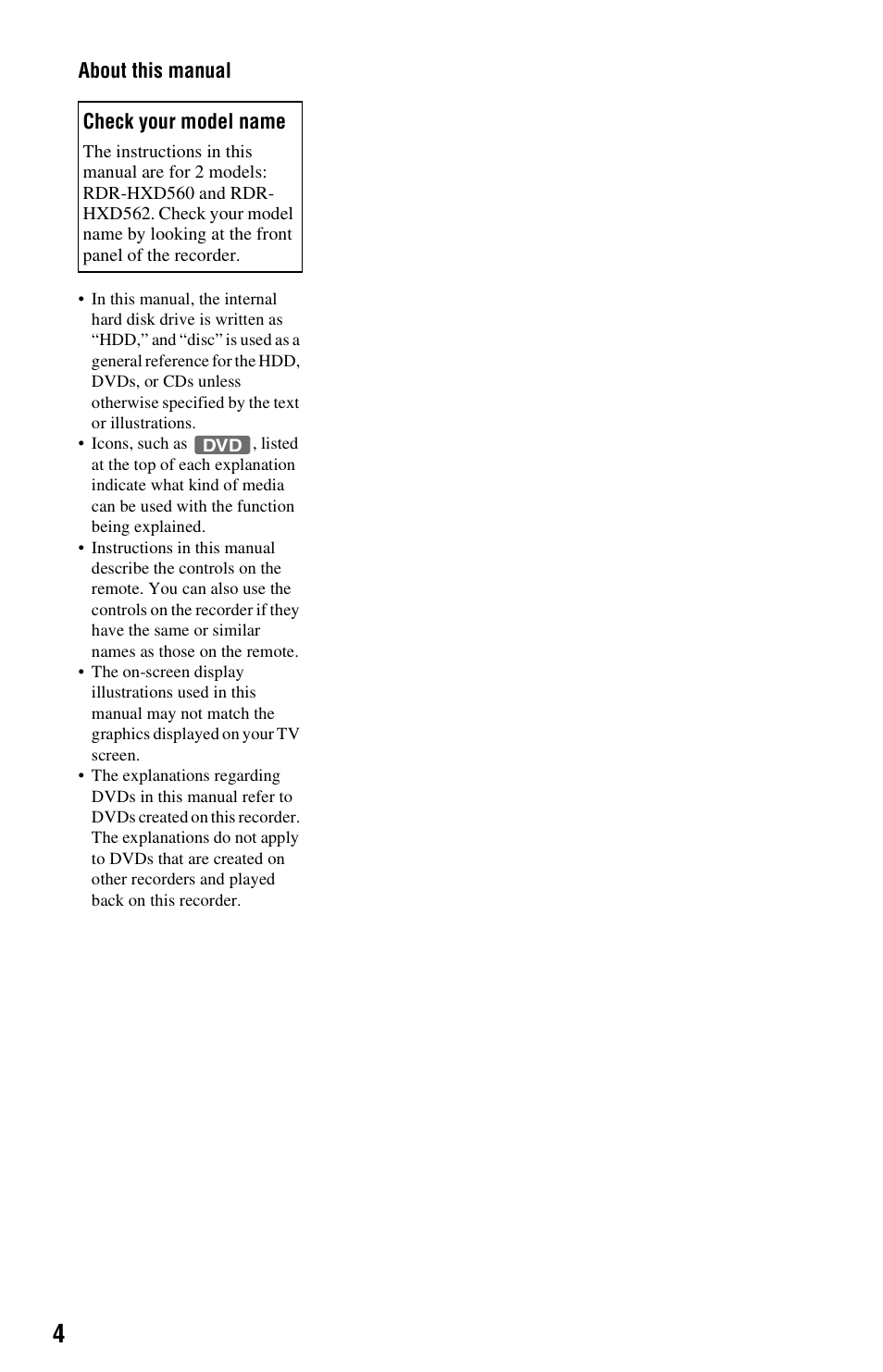 Sony RDR-HXD562 User Manual | Page 4 / 120