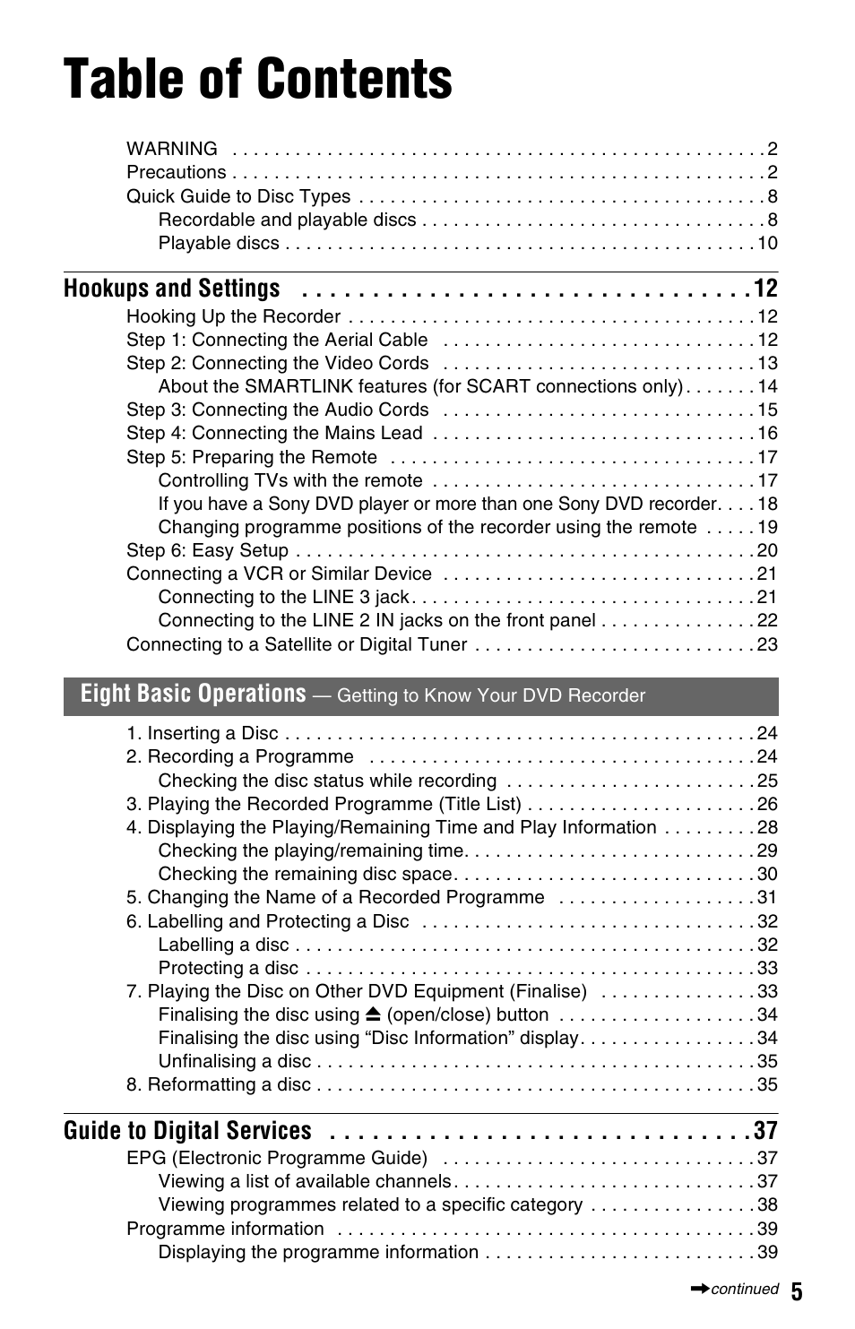 Sony RDR-HXD562 User Manual | Page 5 / 120
