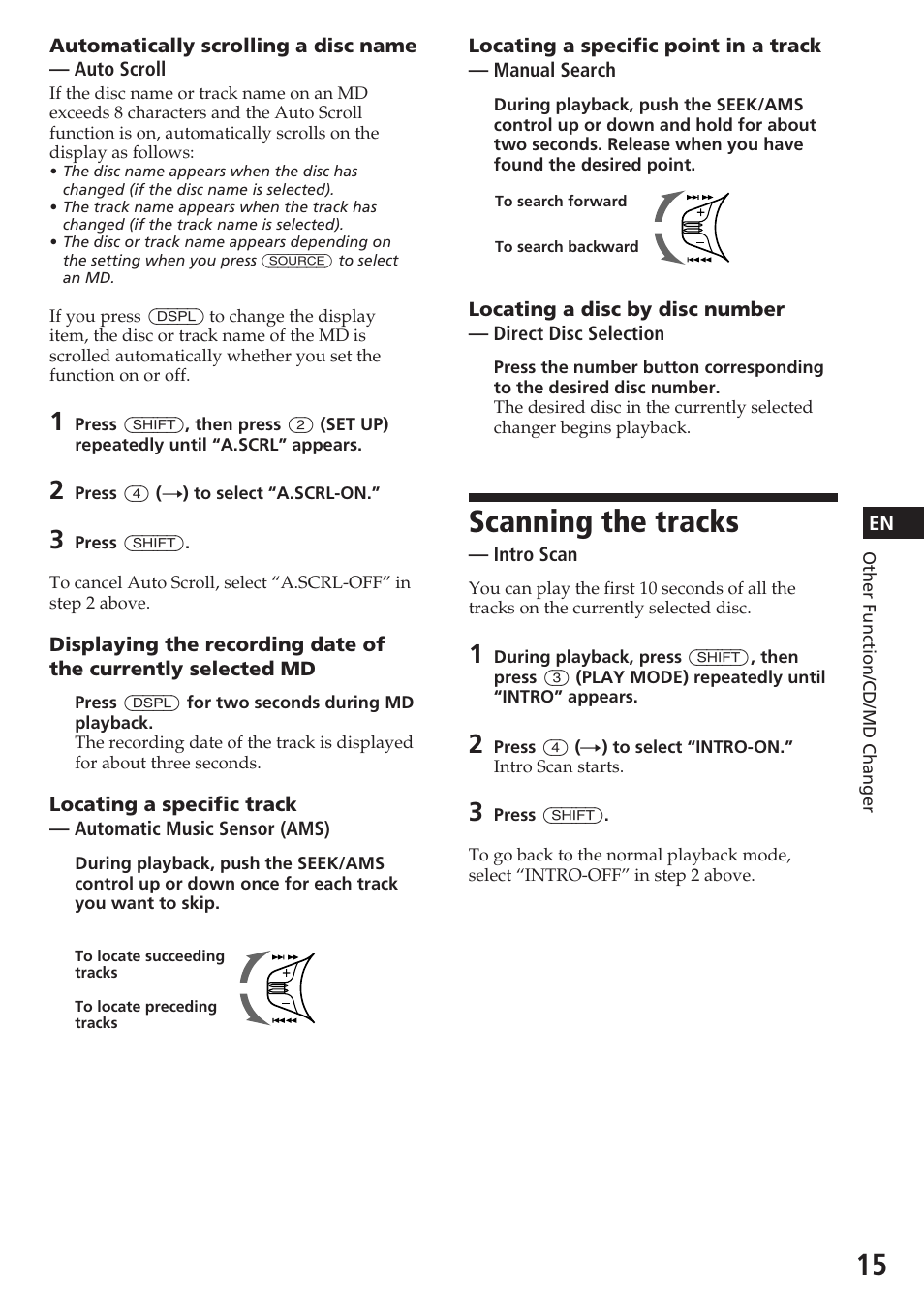 Scanning the tracks | Sony CDX-C580 User Manual | Page 15 / 28