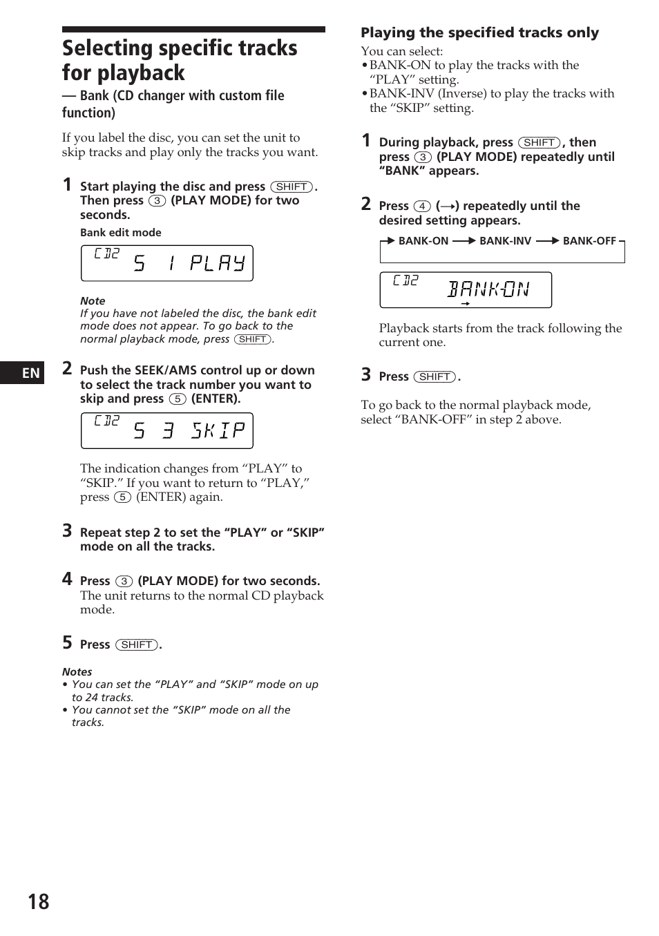 Selecting specific tracks for playback, Bankon | Sony CDX-C580 User Manual | Page 18 / 28