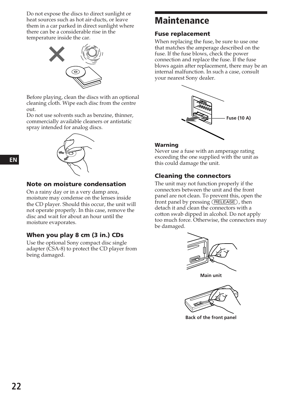 Maintenance | Sony CDX-C580 User Manual | Page 22 / 28