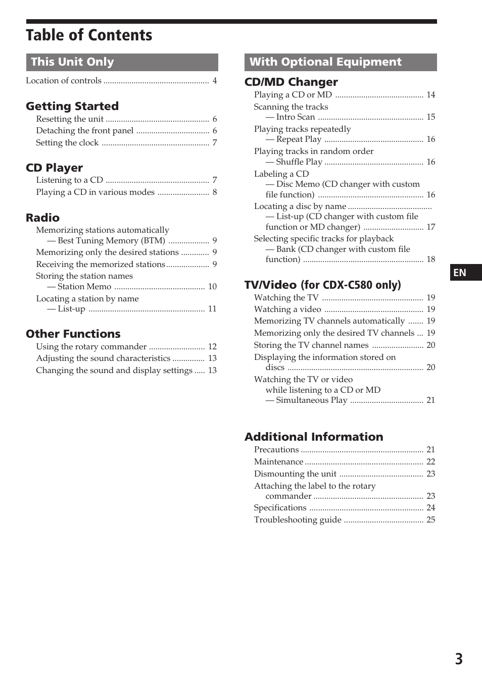 Sony CDX-C580 User Manual | Page 3 / 28