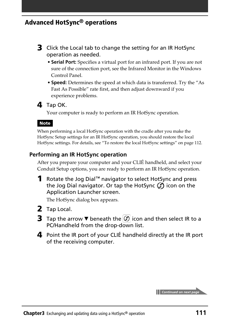 111 advanced hotsync, Operations | Sony PEG-T415 User Manual | Page 111 / 223
