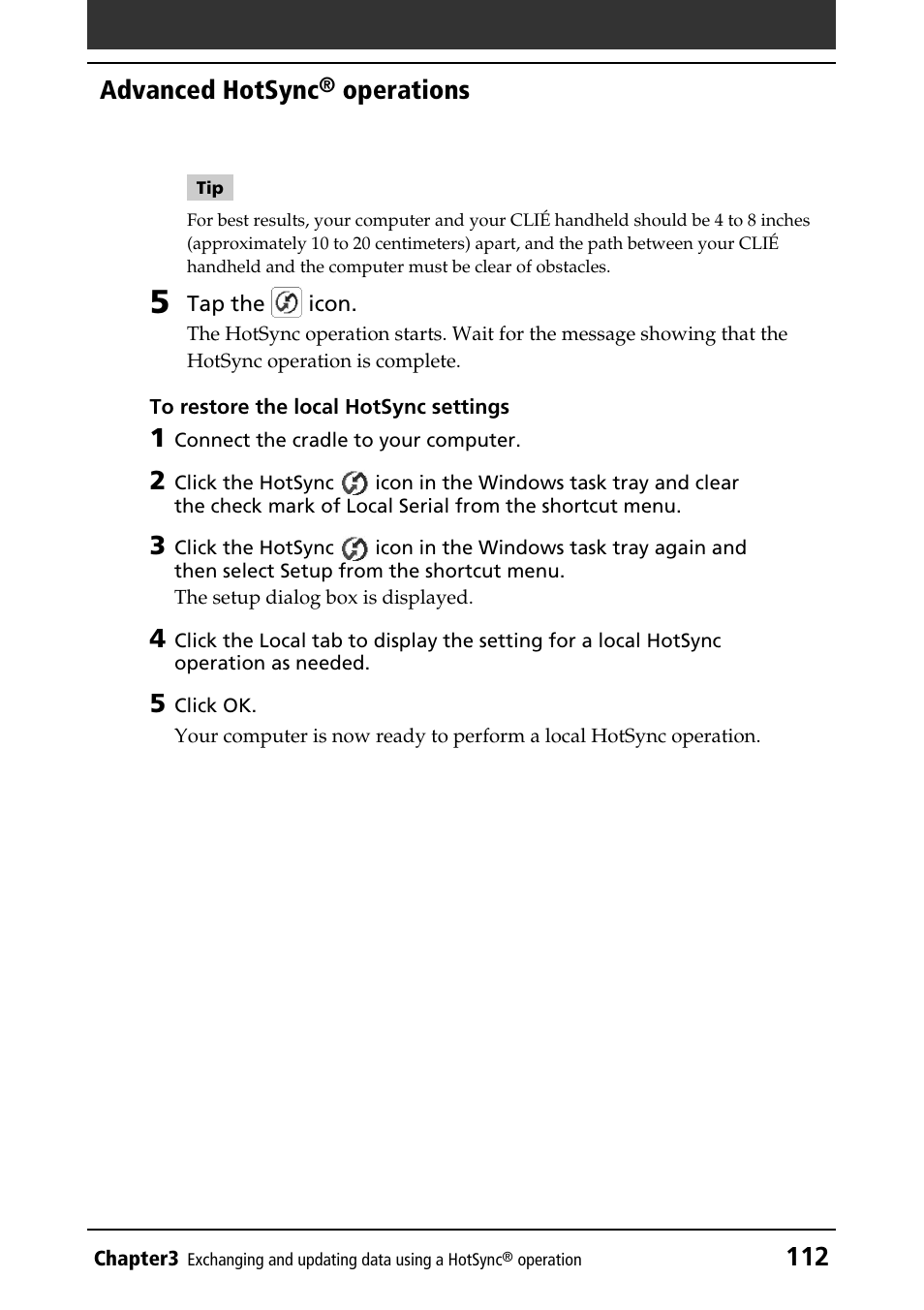 112 advanced hotsync, Operations | Sony PEG-T415 User Manual | Page 112 / 223