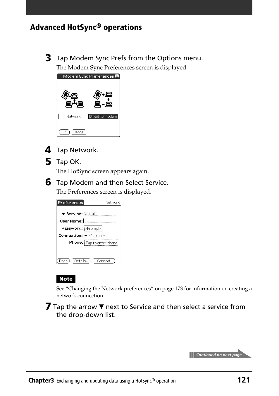 121 advanced hotsync, Operations | Sony PEG-T415 User Manual | Page 121 / 223