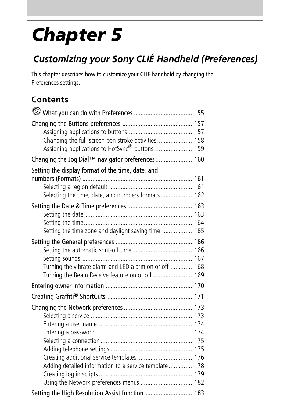 Chapter 5, Customizing your sony clié handheld (preferences) | Sony PEG-T415 User Manual | Page 154 / 223