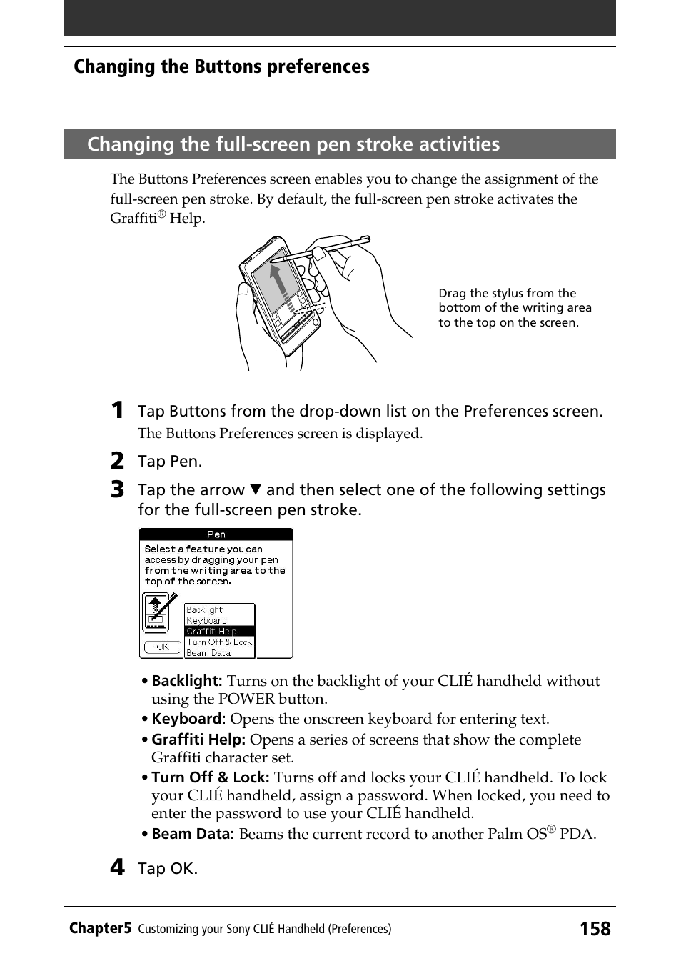 Changing the full-screen pen stroke activities | Sony PEG-T415 User Manual | Page 158 / 223