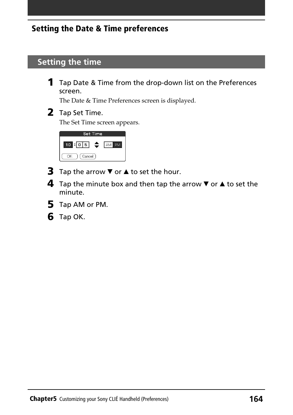 Setting the time | Sony PEG-T415 User Manual | Page 164 / 223