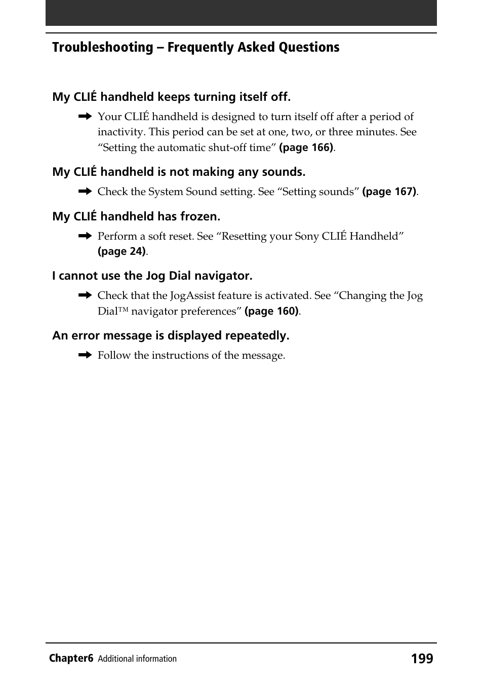 Troubleshooting – frequently asked questions | Sony PEG-T415 User Manual | Page 199 / 223