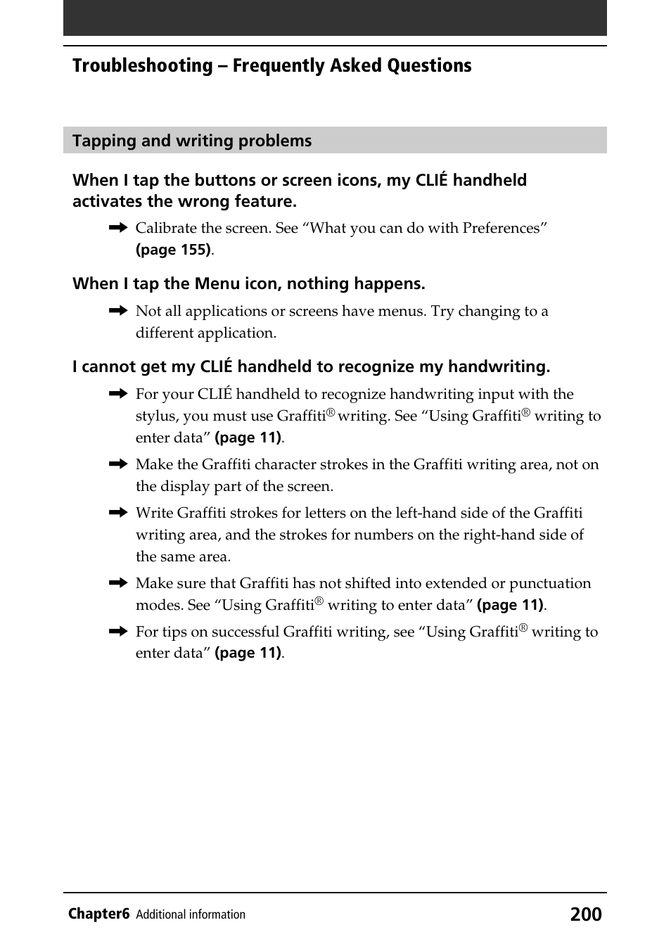 Troubleshooting – frequently asked questions | Sony PEG-T415 User Manual | Page 200 / 223