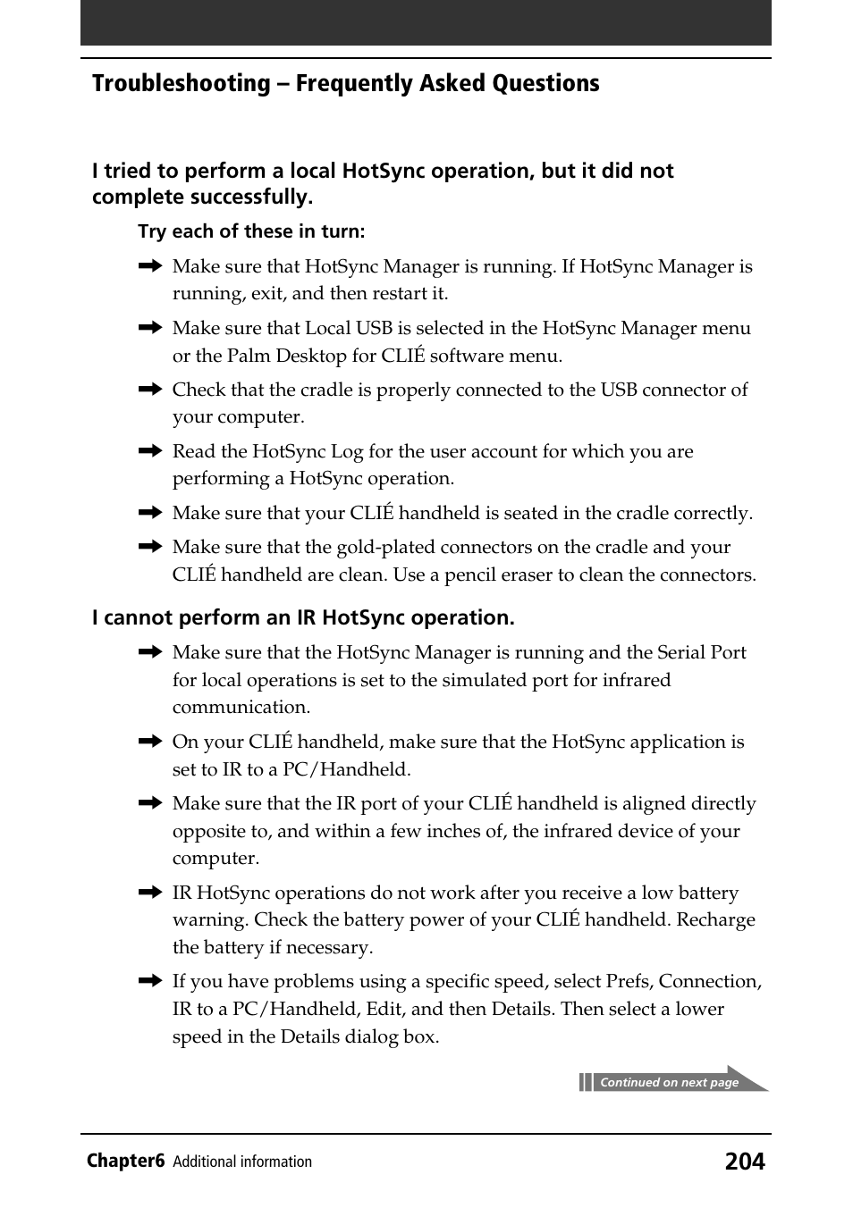 Troubleshooting – frequently asked questions | Sony PEG-T415 User Manual | Page 204 / 223