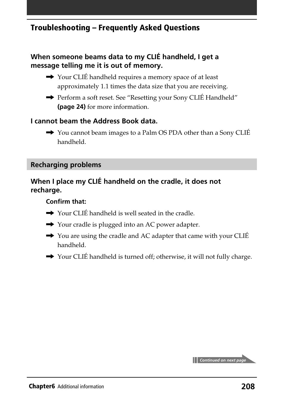 Troubleshooting – frequently asked questions | Sony PEG-T415 User Manual | Page 208 / 223