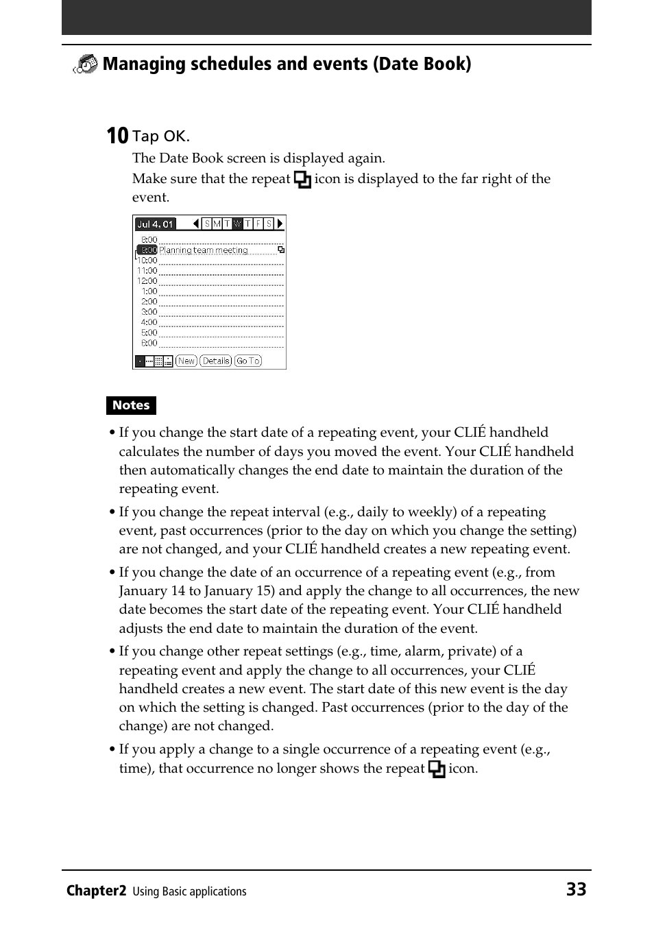 33 managing schedules and events (date book) | Sony PEG-T415 User Manual | Page 33 / 223