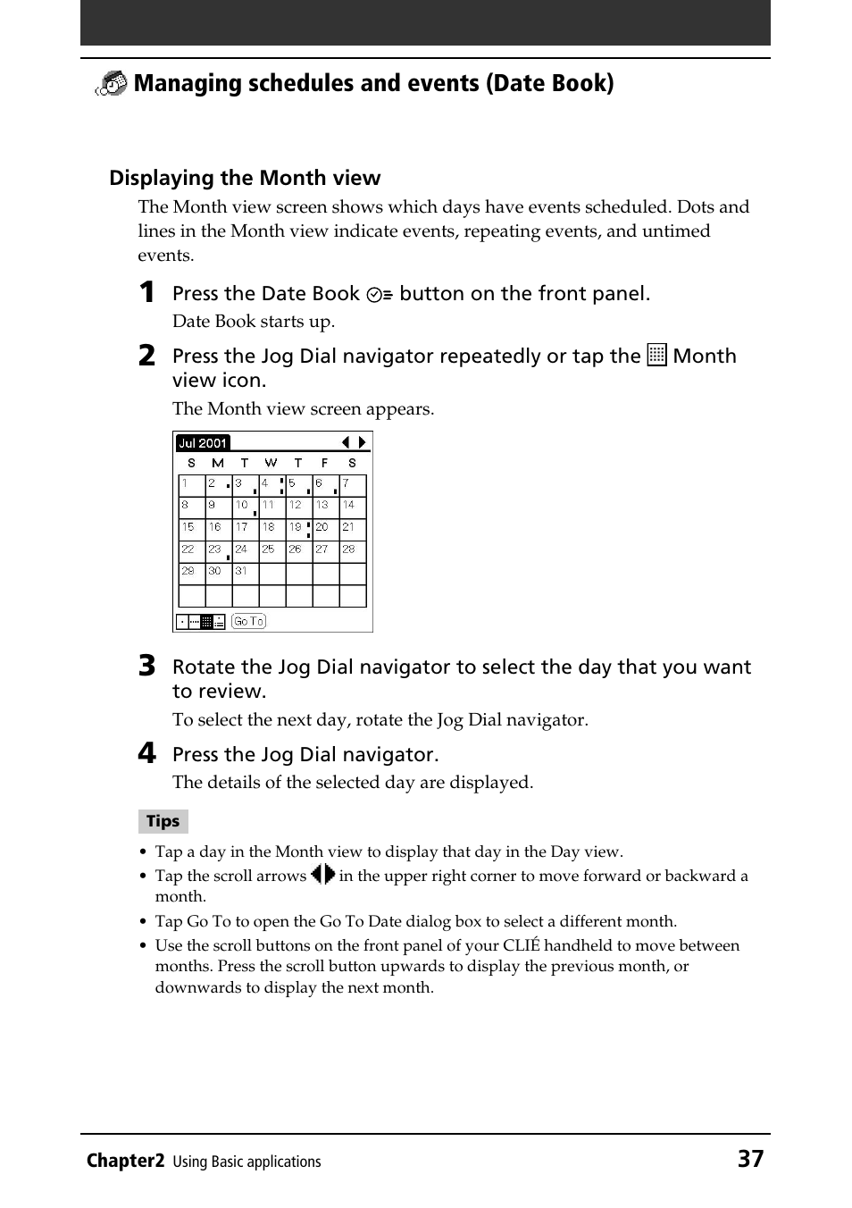 37 managing schedules and events (date book) | Sony PEG-T415 User Manual | Page 37 / 223