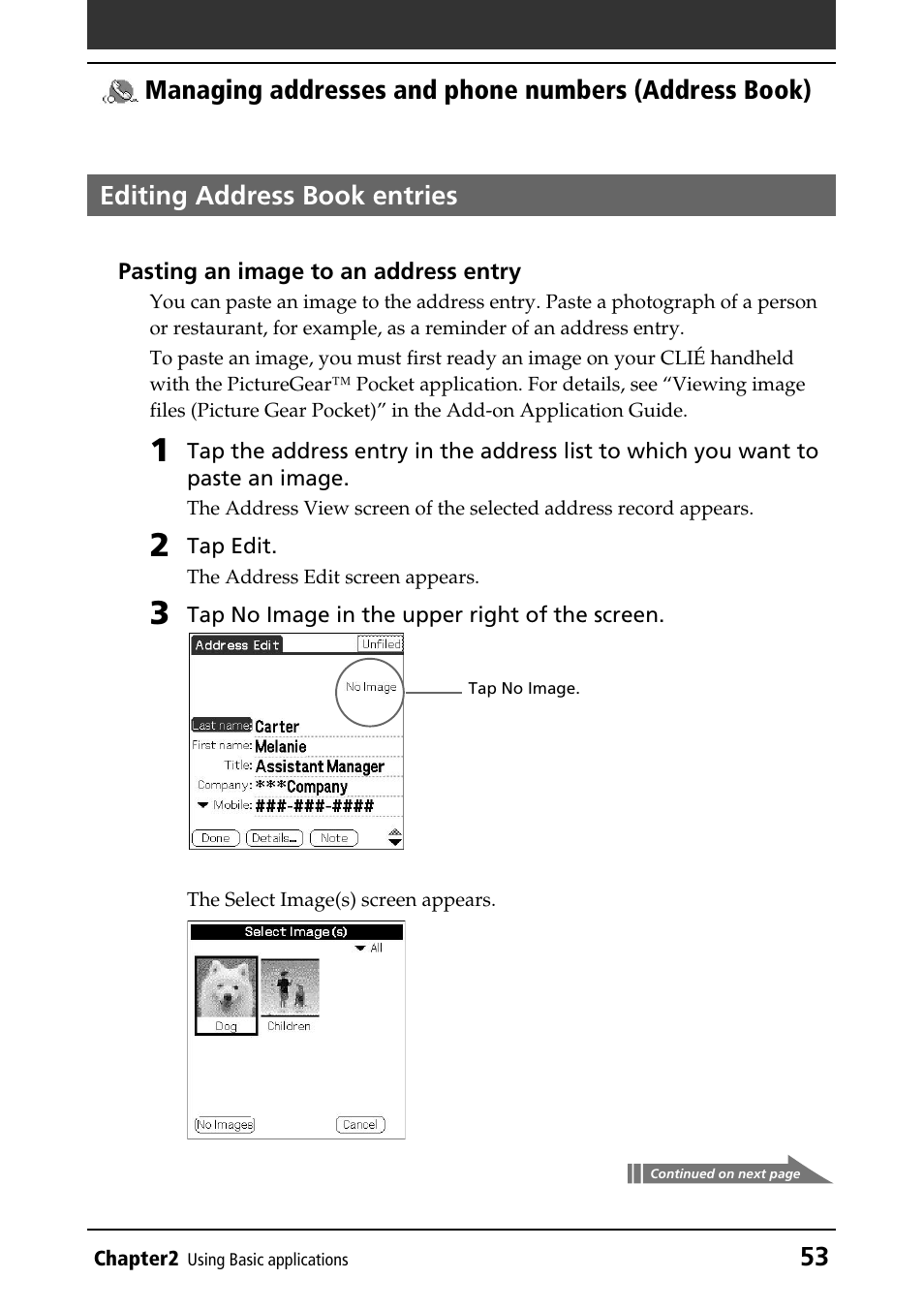 Editing address book entries | Sony PEG-T415 User Manual | Page 53 / 223