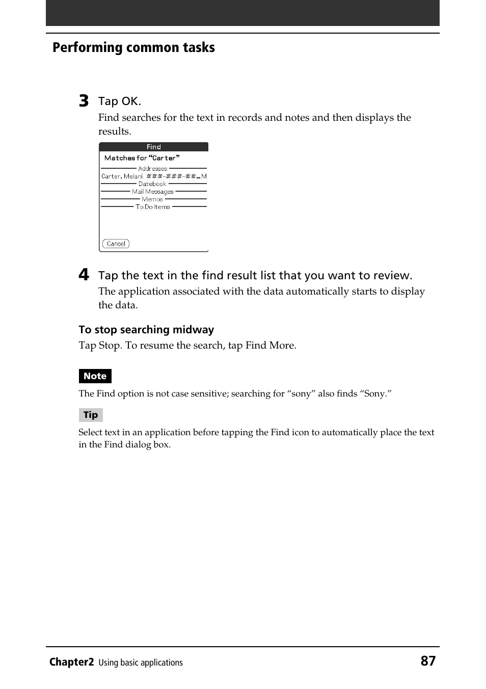 87 performing common tasks | Sony PEG-T415 User Manual | Page 87 / 223