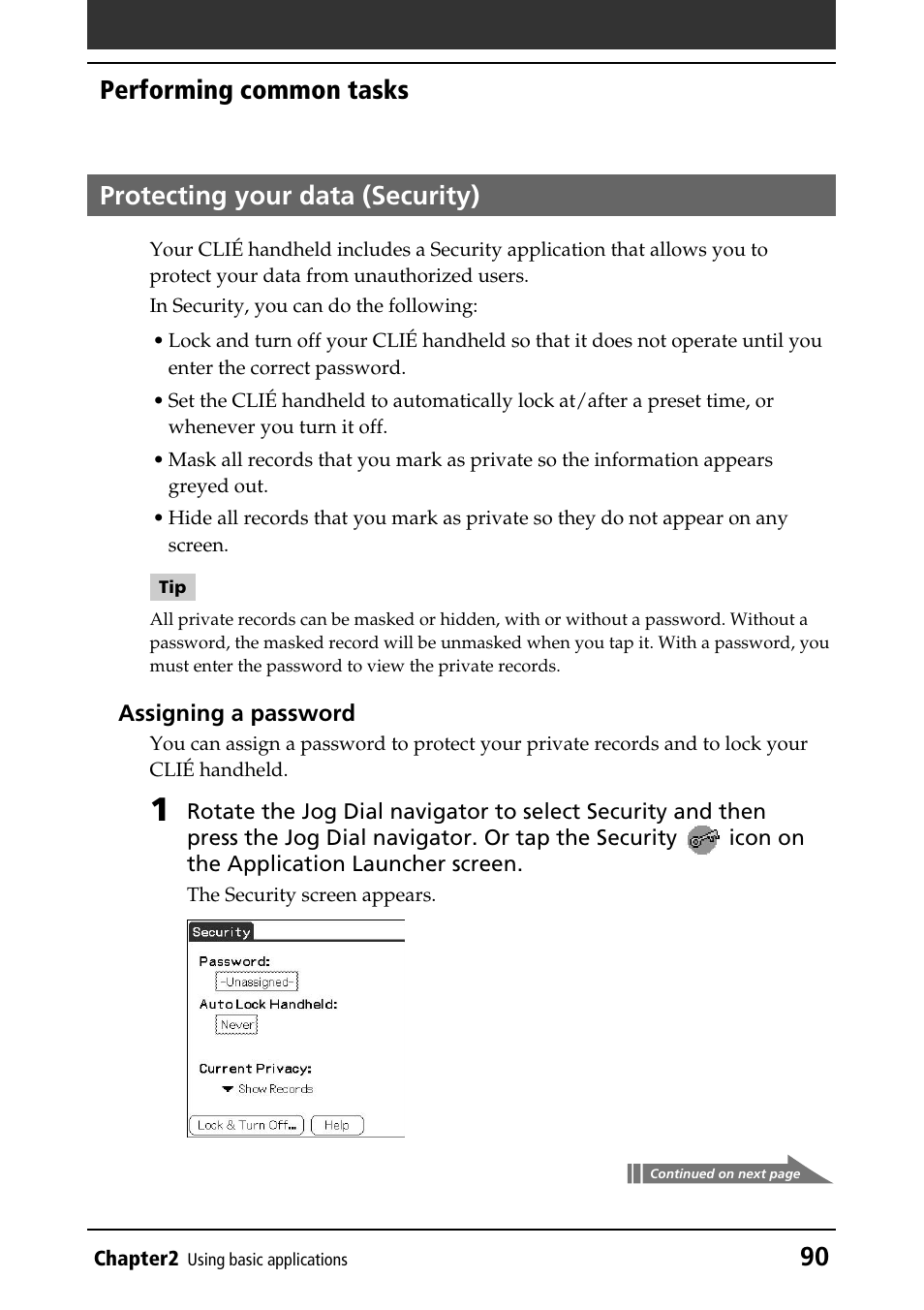 Protecting your data (security) | Sony PEG-T415 User Manual | Page 90 / 223