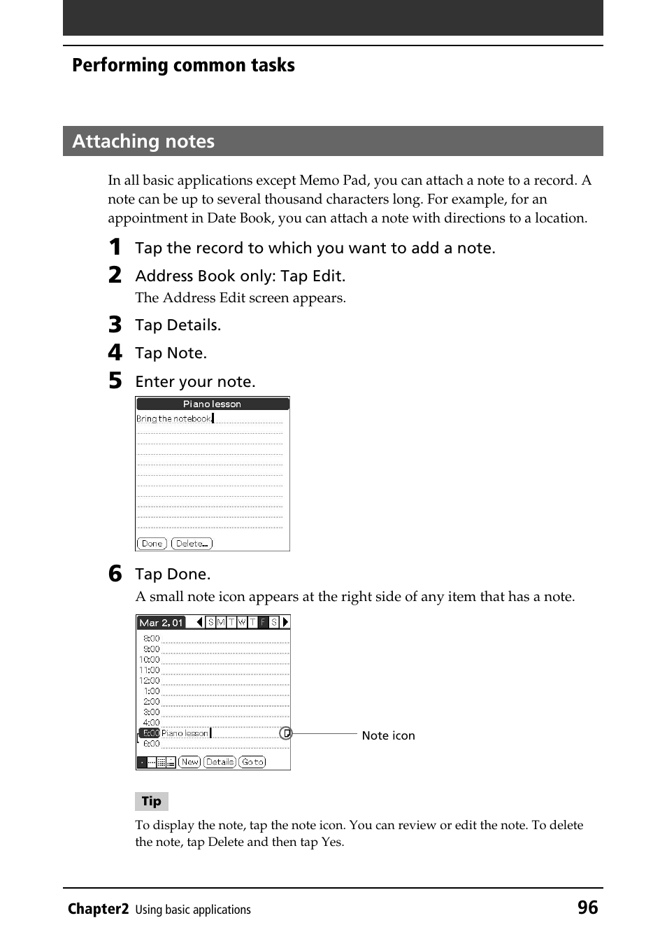 Attaching notes | Sony PEG-T415 User Manual | Page 96 / 223