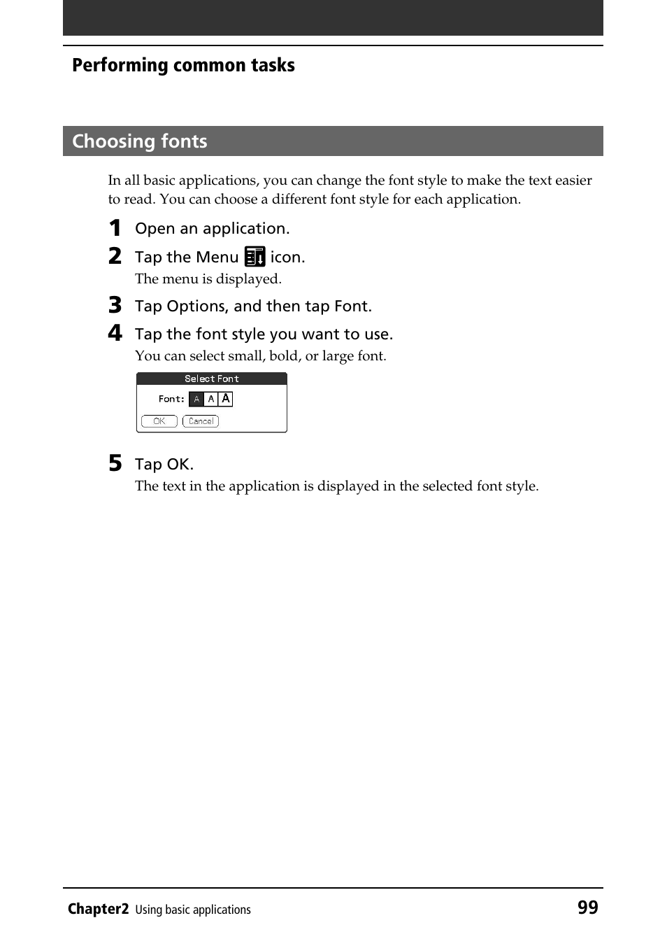 Choosing fonts | Sony PEG-T415 User Manual | Page 99 / 223