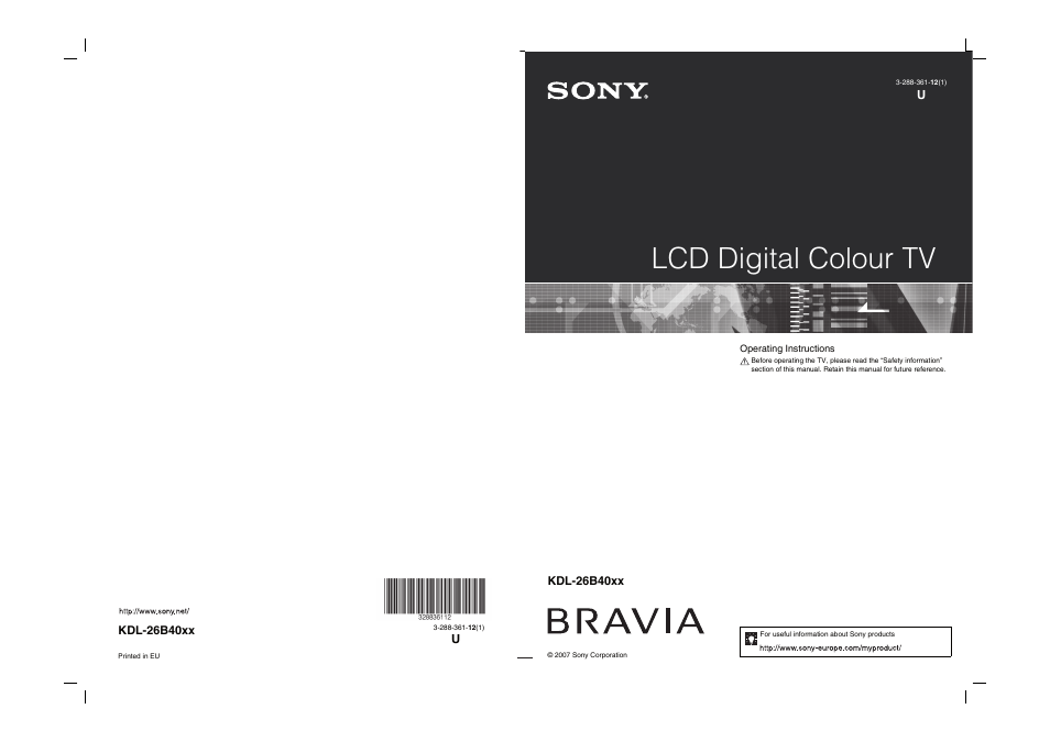 Sony Bravia KDL-26B40xx User Manual | 33 pages