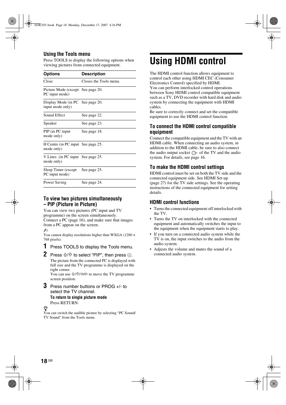 Using hdmi control | Sony Bravia KDL-26B40xx User Manual | Page 18 / 33