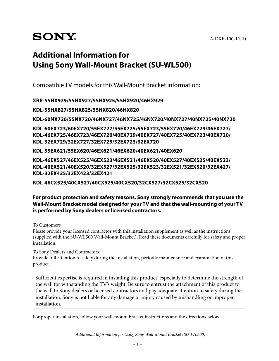 Sony SU-WL500 User Manual | 7 pages