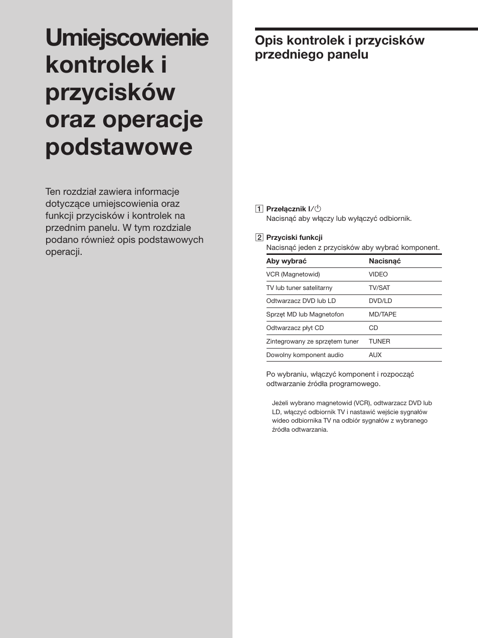 Opis kontrolek i przycisków przedniego panelu | Sony STR-SE501 User Manual | Page 134 / 170