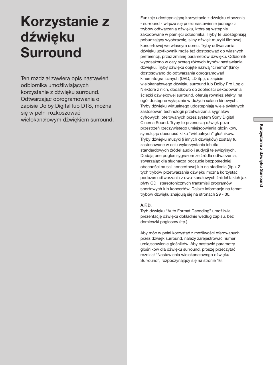 Korzystanie z dźwięku surround | Sony STR-SE501 User Manual | Page 139 / 170