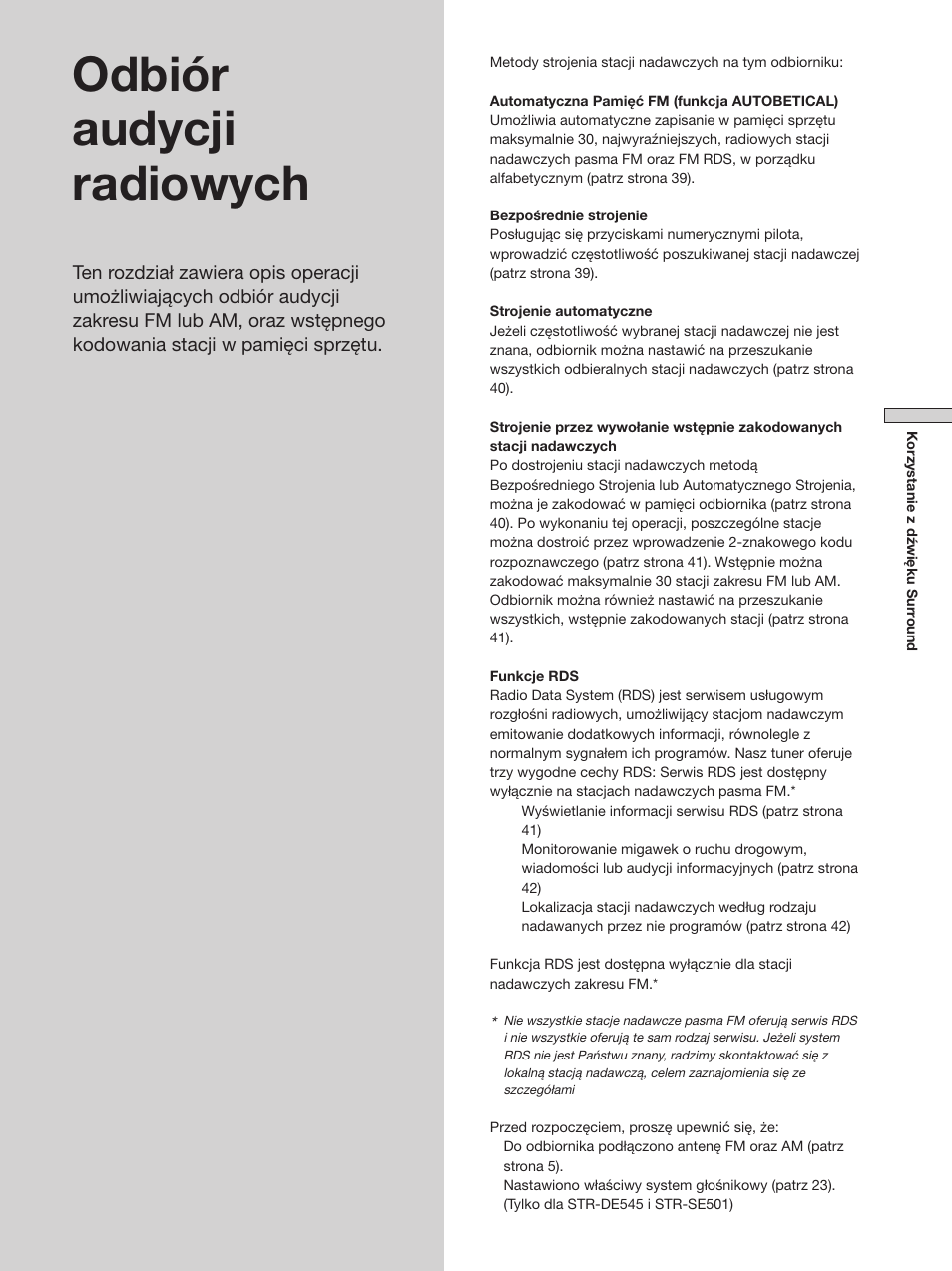 Odbiór audycji radiowych | Sony STR-SE501 User Manual | Page 149 / 170