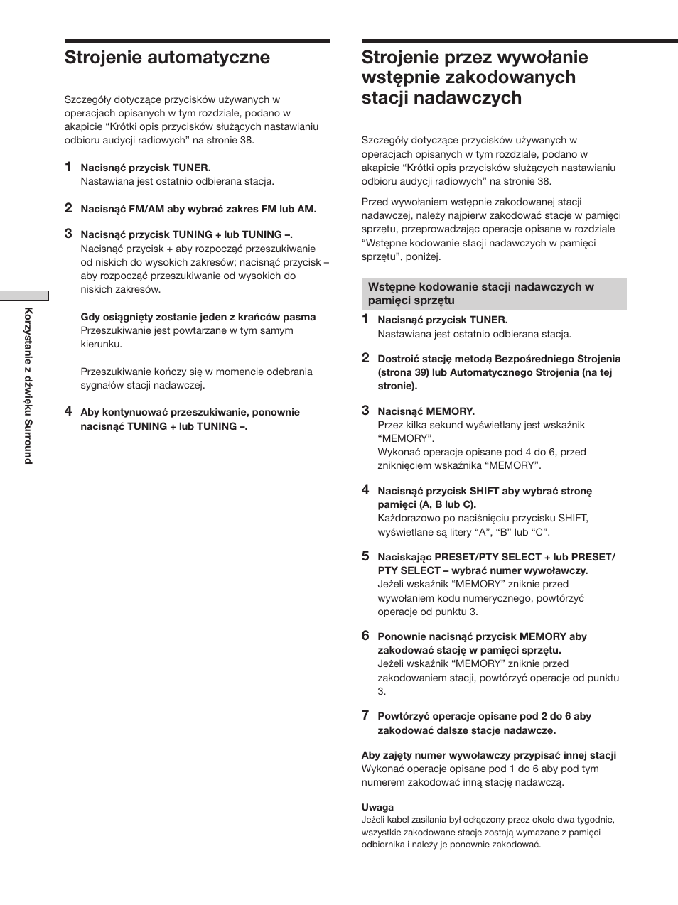 Strojenie automatyczne | Sony STR-SE501 User Manual | Page 152 / 170