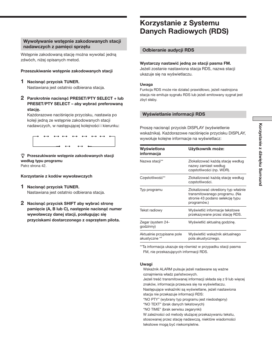 Korzystanie z systemu danych radiowych (rds) | Sony STR-SE501 User Manual | Page 153 / 170