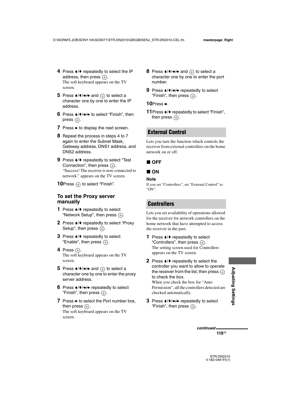 External control controllers | Sony STR-DN2010 User Manual | Page 119 / 152