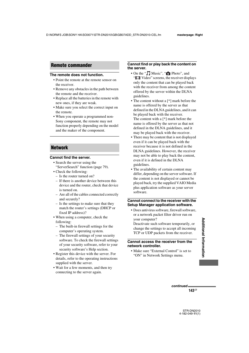Remote commander network | Sony STR-DN2010 User Manual | Page 143 / 152