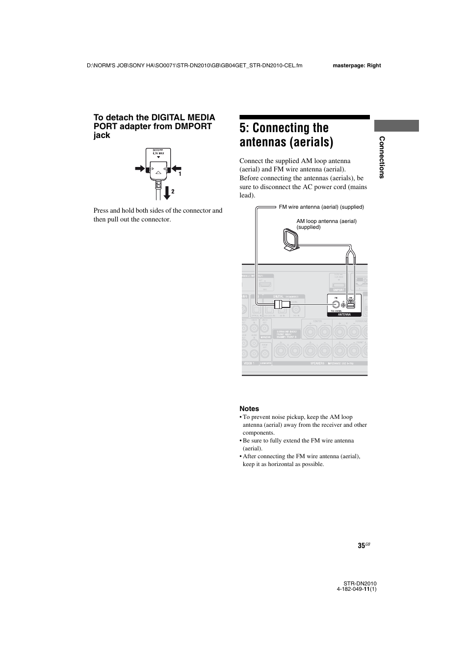Connecting the antennas (aerials) | Sony STR-DN2010 User Manual | Page 35 / 152