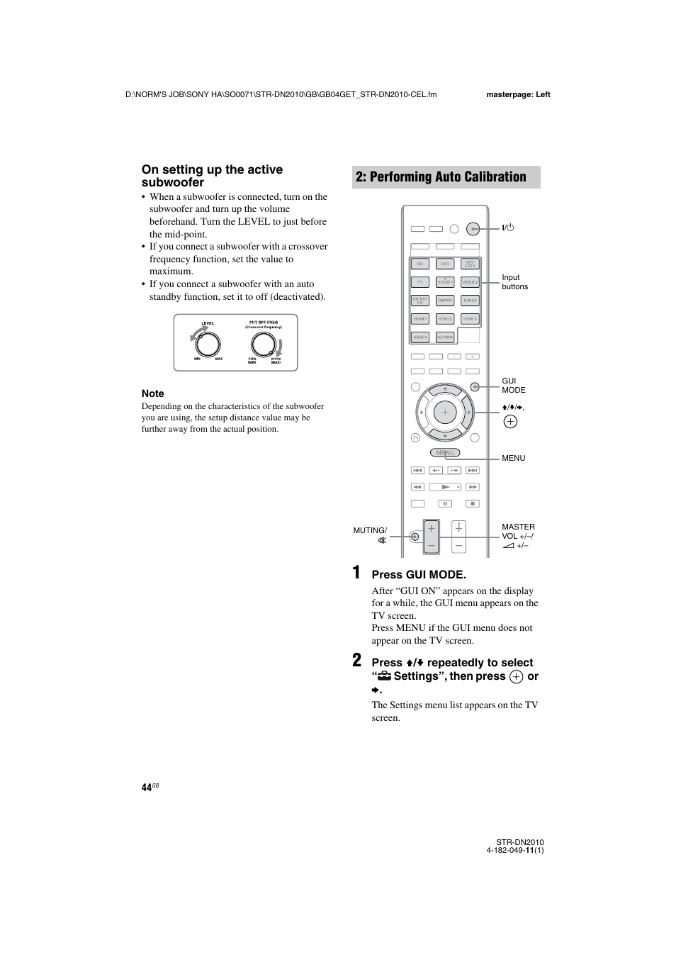 Performing auto calibration | Sony STR-DN2010 User Manual | Page 44 / 152